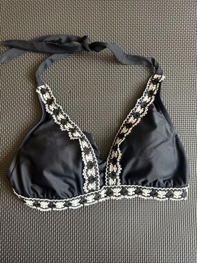 Black Bikini Top with Cream Crochet Trim